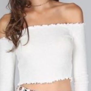 Garage white off-the-shoulder top